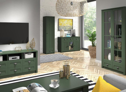 Living room Complete set Country house Furniture Set 5 pcs. Wall unit Wood Chest of drawers Table